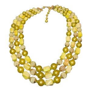 Vintage Triple Strand Multi Bead Necklace Stamped Hong Kong 1950’s J24